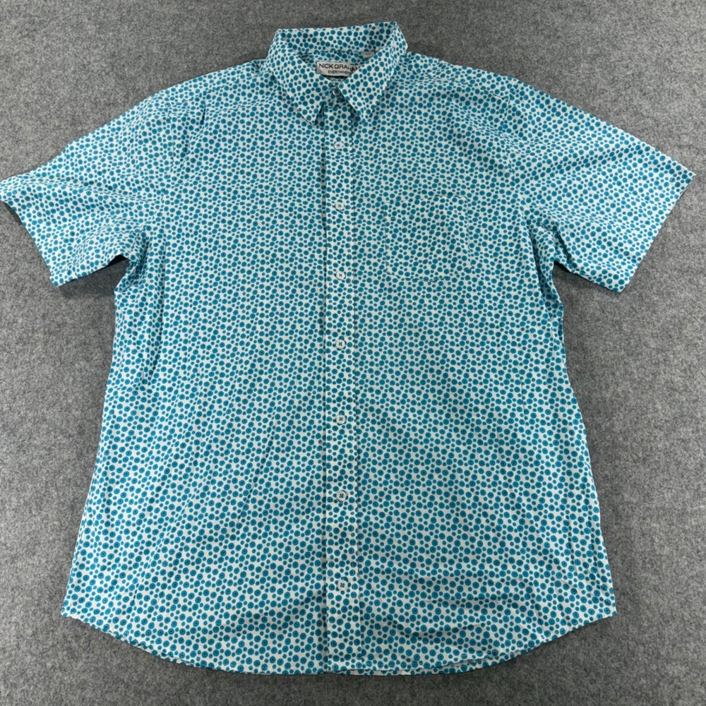 Nick Graham‎ Everywhere Mens XL Blue Floral Dot Stretch Modern Fit Shirt 22106